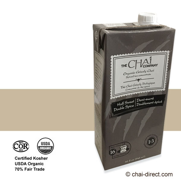 THE CHAI COMPANY ORGANIC GRIZZLY HALF SWEET CHAI CONCENTRATE 946ML